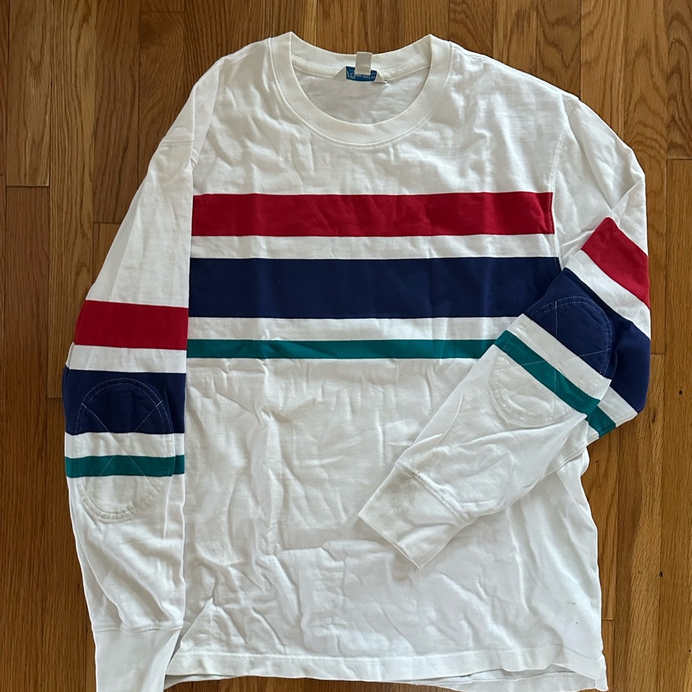 J. Crew White Tee with Red, Blue, and Green Stripes as new large